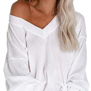 Women's V-Neck long sleeve off shoulder Pullover